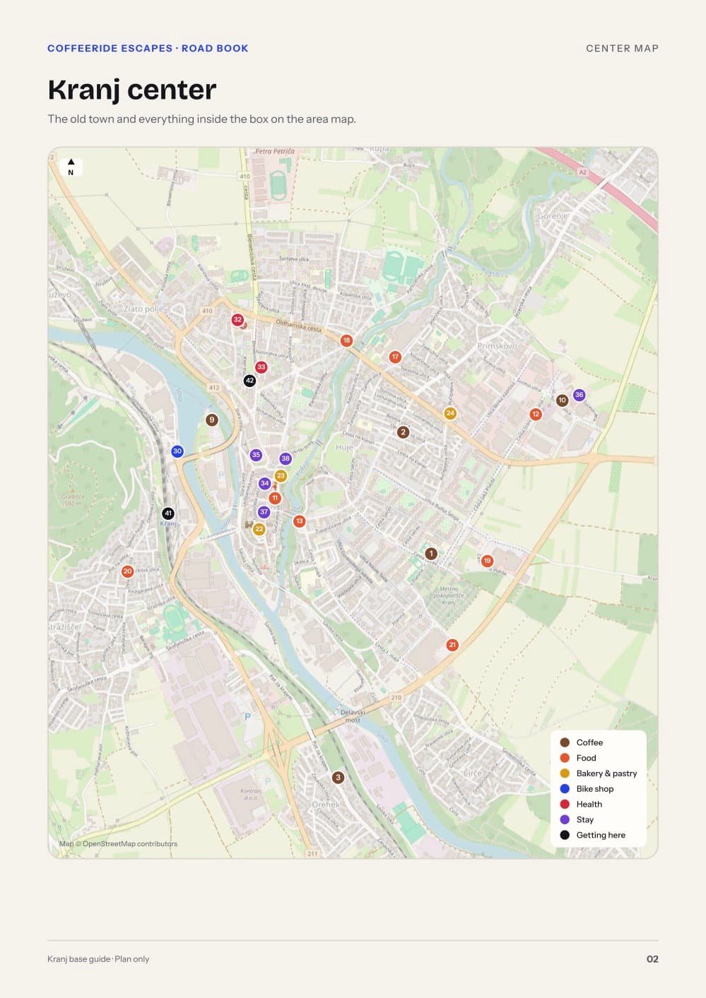 Kranj base guide map of the old town with every stop marked